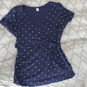 Navy blue polka dot maternity top